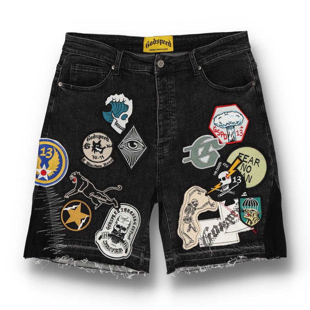 Patchwork Denim V2 Black Shorts